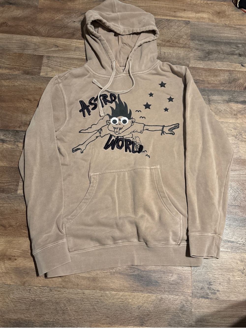Kids Hooded Sweatshirt with 'LOOK MOM I CAN FLY' Graphic - Tan